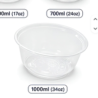 Bol à sauce jetable en plastique transparent, récipient alimentaire rond 1000 ml (34 oz) – Nouvelle solution pour la restauration à emporter et les services de traiteur