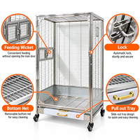 Cage à oiseaux en acier inoxydable avec plateau coulissant, fond amovible en maille, cage d'élevage pour perroquets, anti-évasion, cages pour animaux de compagnie pour perruches