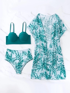 STOCK Maillot de bain Push up à armatures 5 couleurs Maillot de bain taille haute Bikini 3 pièces Kimono de plage - Product Image 5