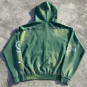 Vintage Patch Embroidery Acid Wash Hoodie Distressed Rhinestone Zip up Hoodies Custom Printed Oversized Zip Hoodie Manufacturer - Product Image 2