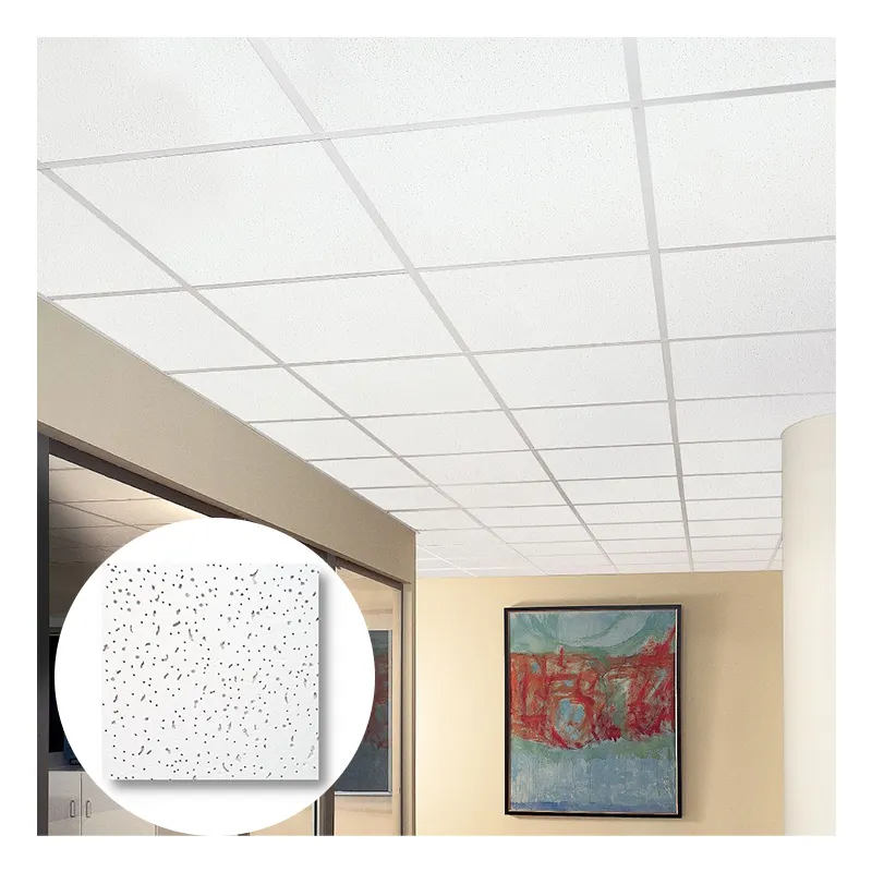 Plafond en matériau acoustique Panneau de fibres minérales Faux plafond Différents types de plafond Panneau de gypse suspendu acoustique