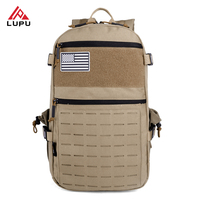 Sac à dos tactique LUPU 36-56L en nylon, système MOLLE, fermeture éclair, unisexe, dos souple, bleu avec patch drapeau américain