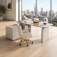 Bureau d'ordinateur combiné en noyer OEM pour bureau et maison avec prise intégrée, rangement ouvert, armoire latérale et bureau d'écriture incurvé