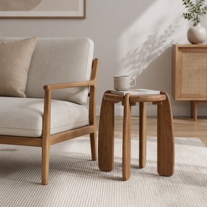 Rustic Sculptural Wooden <strong>Nesting</strong> <strong>Table</strong> Set, Round Coffee <strong>Table</strong> &amp; Wabi Sabi Side <strong>Table</strong> for Living Room - Product Image 6
