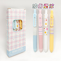 Ensemble de 4 stylos gel rétractables à motifs écossais et pois, couleurs pastel bonbon, pointe fine 0,5 mm, séchage rapide, écriture fluide, stylo à clic