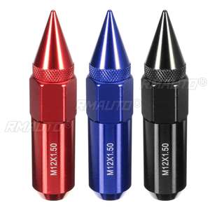 20 pièces d'écrous de roue universels pour jantes de voiture en aluminium M12X1.5 de 60 mm avec pointes allongées Tuner Bleu/Rouge/Noir - Product Image 3