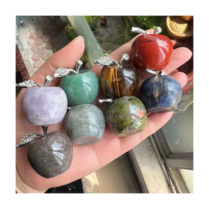 <span class=keywords><strong>Piedra</strong></span> preciosa natural tallada a mano de 25mm y 30mm, estatua de <span class=keywords><strong>piedra</strong></span> de manzana, cristal curativo, Cuarzo Rosa, figurita de manzana, regalos de cristal de Navidad - Product Image 1