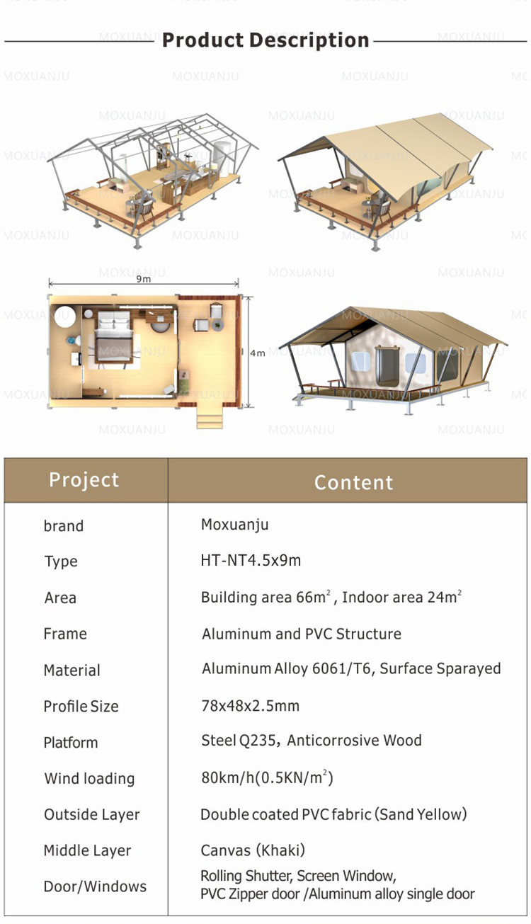 4.5x9M Outdoor Event Tents Luxury Steel Safari Hotel Desert Nomadic Lodge Tent For Camping