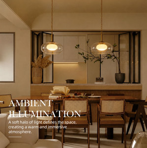 Lampe suspendue rétro à double abat-jour en verre, diffuseur en albâtre, suspension en chaîne en laiton, pour salle à manger, villa, décoration de la maison - Product Image 5