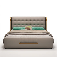 Lit de rangement de luxe moderne avec éclairage LED - Cadre de lit rembourré en cuir pour tailles King et Queen, idéal pour la vente en gros B2B