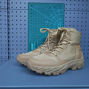 Bottes de randonnée en cuir PU DF023 marron à lacets et fermeture éclair, bottes tactiques de terrain - Product Image 5
