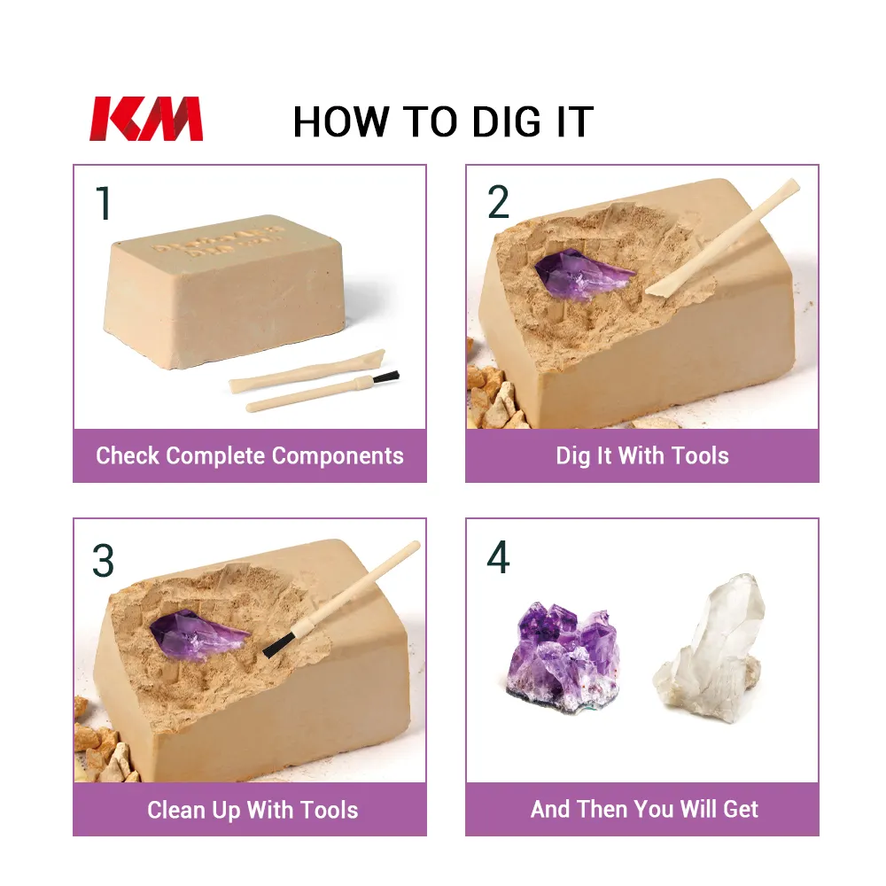 Kids Educational Toys Amethyst Mini Dig Collectible Value Natural Gems Excavation Dig Kit Toy