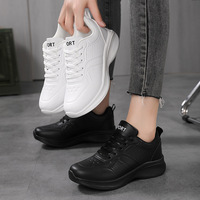 Baskets blanches pour femmes, à semelle plate, en PU, imperméables, à lacets, chaussures de sport décontractées, à semelle souple, résistantes à l'usure, ultra-légères, suprêmes