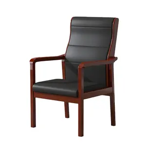 高背行政木制办公椅，带皮革四腿会议室训练椅，适用于办公室家用