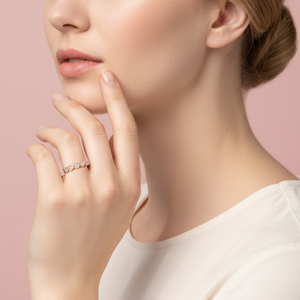 Anillo Apilable de Oro Rosa de 18K con Diseño de Corazón Hueco de Media Eternidad, Anillo de Diamantes Naturales Reales, Regalo de Cumpleaños para Chicas - Product Image 6