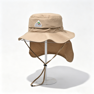 Chapeau Bob en Toile Kaki avec Logo Montagne, Large Bord, Protection UV, Style Safari, Anti-vent, Sangle de Menton Réglable - Product Image 3