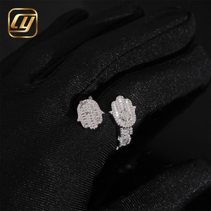 Anillo Abierto de Plata de Ley 925 con Diseño de Mano de Hamsa, Estilo Hip Hop, con Diamantes de Laboratorio de Corte Baguette y Pavé Completo, Anillo de Declaración Brillante - Product Image 4