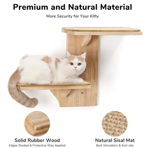 202407 gatto mobili da parete 2-Platform a forma di albero galleggiante scaffale Sisal tappetino in legno massello posatoio 16 pollici gatto albero graffio - Product Image 6