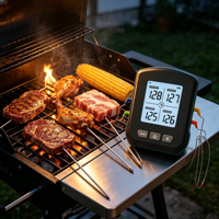 Termometer Daging Digital Nirkabel Wifi 4 Probe dengan Alarm Timer untuk Panggangan BBQ Oven Microwave