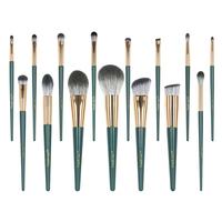 Ensemble de 15 pinceaux de maquillage personnalisés YMF de luxe, échantillon gratuit, écologiques, vegan, poils synthétiques doux, étiquette privée, couleur verte