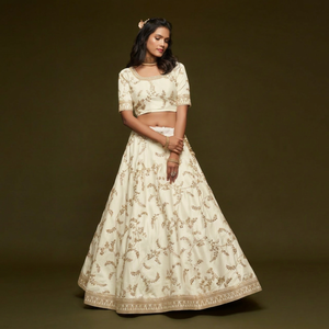 Conjunto de Lehenga Choli de Chifón con Estampado Floral Bordado, Top Corto con Cuello Barco y Manga Corta, Vestido de Dama de Honor Largo hasta el Suelo con Corte en A - Product Image 1