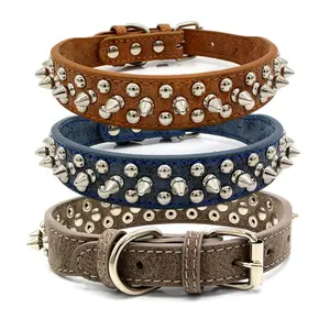 Custom Best Selling Durable Rivet Spiked Studded Leather Dog Collar for Small Medium Large Breed Dog