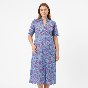 Women's Cotton <b>Dresses</b> Vintage Floral Print V-neck Half Sleeve <b>Loose</b> Fit Midi Shirt <b>Dress</b> Casual Breathable <b>Summer</b> Wear - Product Image 1