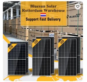 Bluesun Rotterdam Warehouse 450W Panel solar Europa Topcon Paneles solares bifaciales Todos los paneles solares negros - Product Image 1