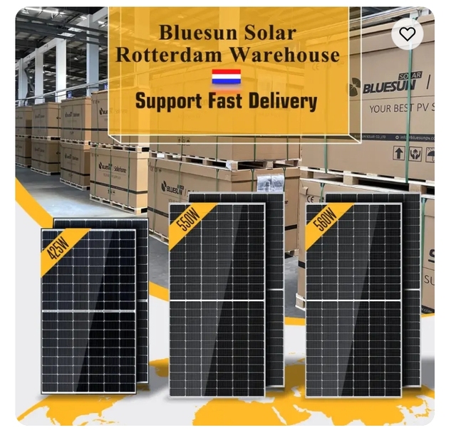 Bluesun Rotterdam Warehouse 450w Solar Panel Europe Topcon Bifacial Solar Panels All Black Solar Panels
