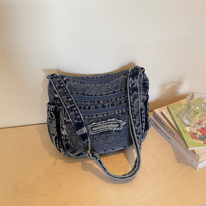 Retro Solid Color Small Sister Casual Shoulder <b>Bag</b> Female <b>College</b> Student Weekend Shopping Multi Layer Crossbody <b>Bag</b> Jeans - Product Image 6