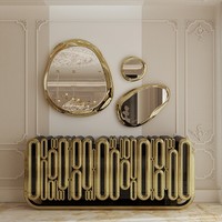 Miroir de maison durable et écologique en cuivre pur de style moderne de luxe, fait à la main, design irrégulier, ensemble