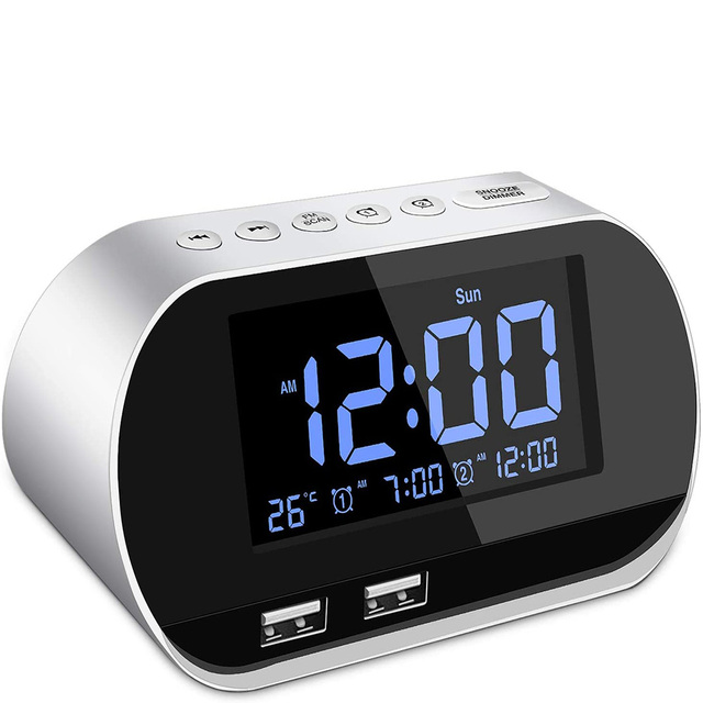 Alarm Clock Reloj Radio FM with Sleep Timer Dual USB Ports for Charging Dual Alarms Digital Table Desk Alarm Clock