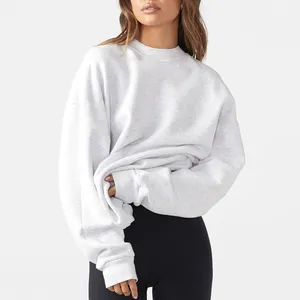 도매 사용자 정의 로고 자수 빈 대형 면 프랑스 테리 솔리드 드롭 숄더 크루넥 여성 후드 스웨터