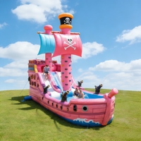 Bateau pirate gonflable en PVC pour jardin, parc aquatique avec toboggan et piscine, installation facile et portable