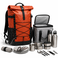 Sac à dos isotherme pour pique-nique, orange, imperméable, ensemble de camping avec vaisselle, bouteilles, sac isotherme pour la randonnée en plein air