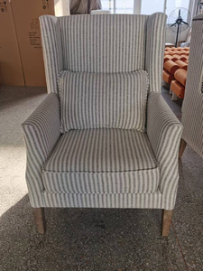 Sillón <span class=keywords><strong>de</strong></span> lino a <span class=keywords><strong>rayas</strong></span> estilo vintage francés con respaldo alto, estructura <span class=keywords><strong>de</strong></span> madera maciza y adornos <span class=keywords><strong>de</strong></span> clavos. - Product Image 4