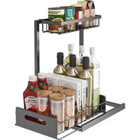 Étagère de rangement pour épices en métal en forme de L pour armoire de cuisine, organisateur sous évier avec panier coulissant et hauteur réglable