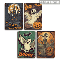 Letreros de Metal de Halloween, Placa Rústica con Fantasmas y Calabazas Espeluznantes