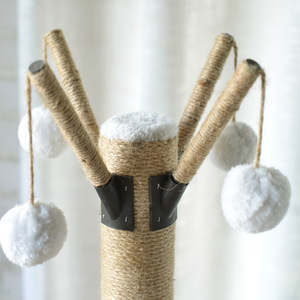 Menara Kucing Modern dari Rotan Sisal dan Kayu, Dilengkapi Tiang Garuk, Kandang, dan Tempat Bertengger di Atas - Product Image 6