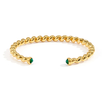 Bracelet manchette torsadé en zircon vert, plaqué or 18 carats, en acier inoxydable, étanche, style vintage, pour femme