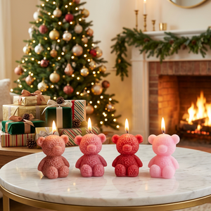 Mini Teddy Modern Art <b>Candle</b> Couple <b>Shape</b> Handmade Paraffin Pillar Indoor Home Decoration Wedding Style Dripless Unscented - Product Image 1