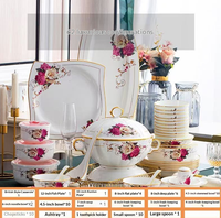 Rosen-Blumenmuster Goldrand Keramik-Geschirrsets Mikrowellen- und Ofenfeste Porzellangeschirr für Zuhause Küche Esszimmer