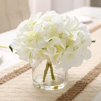 Rangkaian Bunga Hydrangea Sutra Buatan dengan Vas Kaca Bening, Hiasan Bunga Palsu untuk Dekorasi Meja Rumah dan Pernikahan