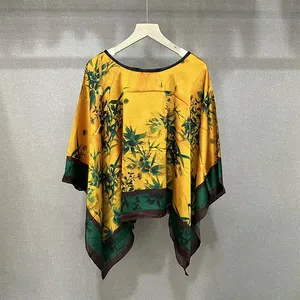 Custom Fashion Ladies Silk Satin Scarf Casual Dress Silk Pullovers Beach Cover Ups Digital Print Shawls 110cm