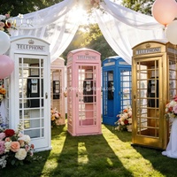 Cabine téléphonique rose et rouge OEM RTS London, support métallique, décorations pour fêtes d'anniversaire et mariages, toile de fond photo
