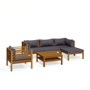 Ensemble de salon en bois d'acacia, 4 pièces, meubles de jardin d'extérieur contemporains, résistants aux intempéries, gris - Product Image 1