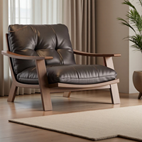 Chaise de canapé simple en bois massif en cuir de style Wabi-Sabi Fauteuil inclinable au design Maillard vintage pour salon Chaise longue