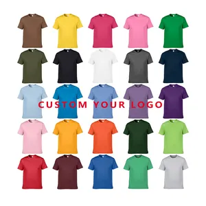 Düz renk özel ısı Transfer baskı logosu düz T shirt 100% pamuk boş erkek T shirt özel desenler ile