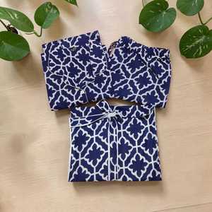 Conjunto de Pijama de Algodón para Mujer, Estampado Azul, Ropa de Dormir Cómoda, Conjunto de Dos Piezas para Descansar - Product Image 1