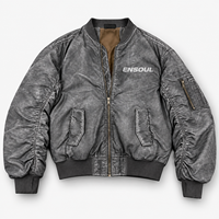 Blousons Bomber Vintage Lavés Personnalisés en Gros Coupe Oversize Manches Froncées Poches Col et Ourlet Côtelés Streetwear Vêtements d'extérieur OEM